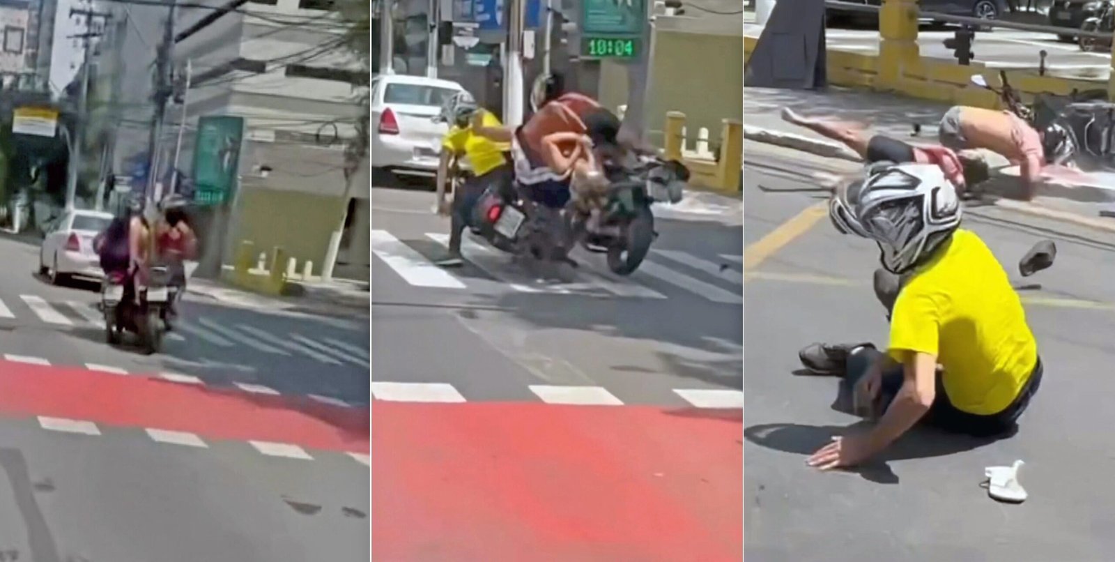 VÍDEO: motos colidem em Niterói, e ocupantes acabam no chão