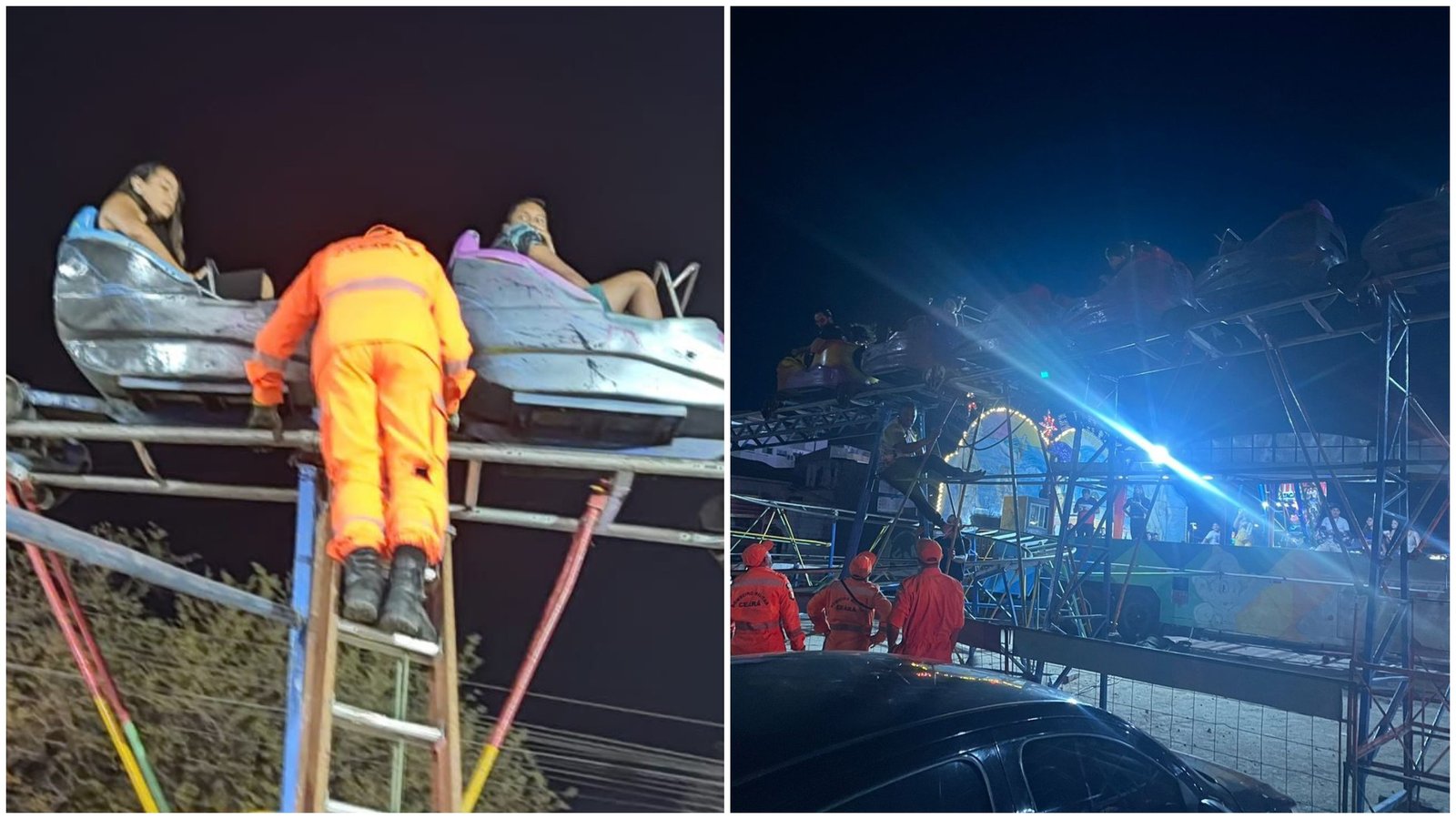 Grupo fica preso em montanha-russa e é resgatado pelos bombeiros; vídeo