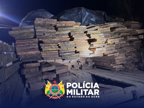 Polícia Militar Ambiental apreende carga de madeira ilegal em Cruzeiro do Sul
