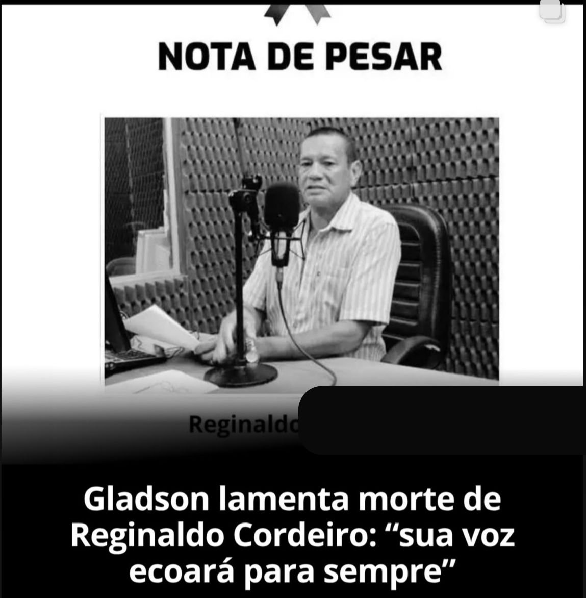 Governo do Acre emite nota de pesar pela morte do radialista Reginaldo Cordeiro, o “Rei do Brega”