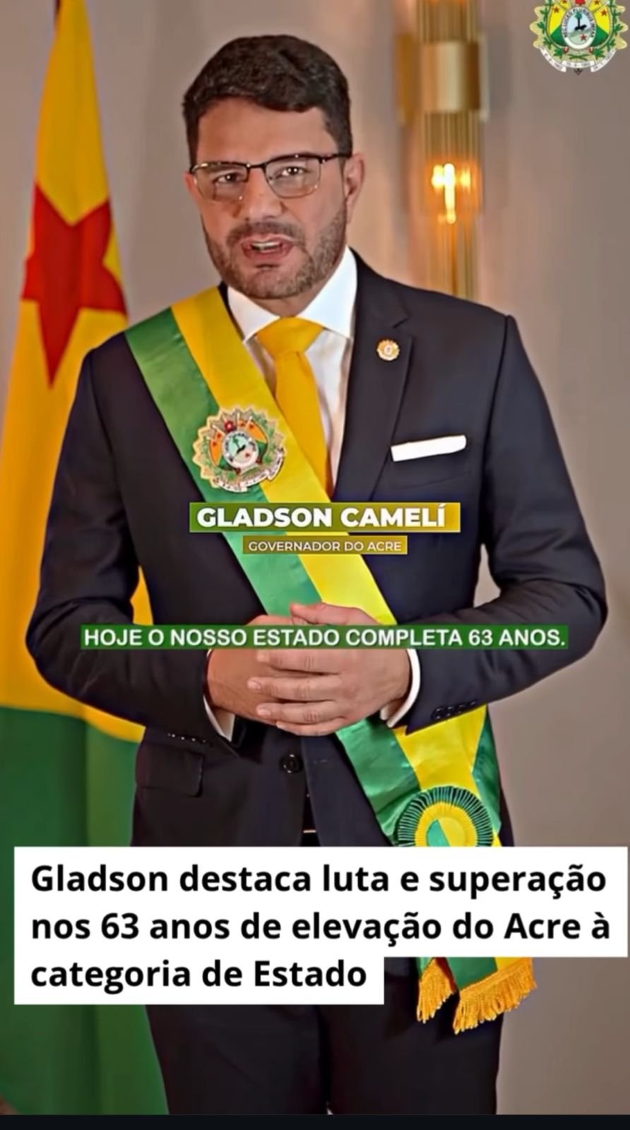Gladson Cameli exalta trajetória de luta e superação nos 63 anos de elevação do Acre à categoria de Estado