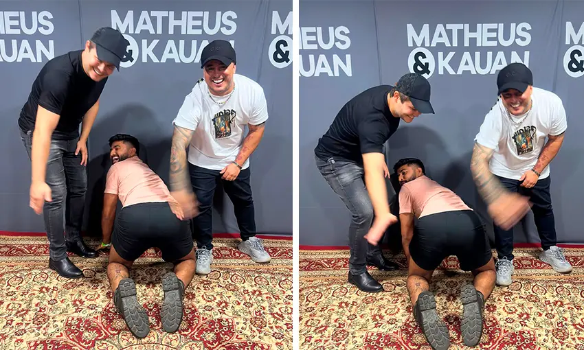 Influenciador do Acre “fica de 4” para Matheus e Kauan e leva palmadas no bumbum