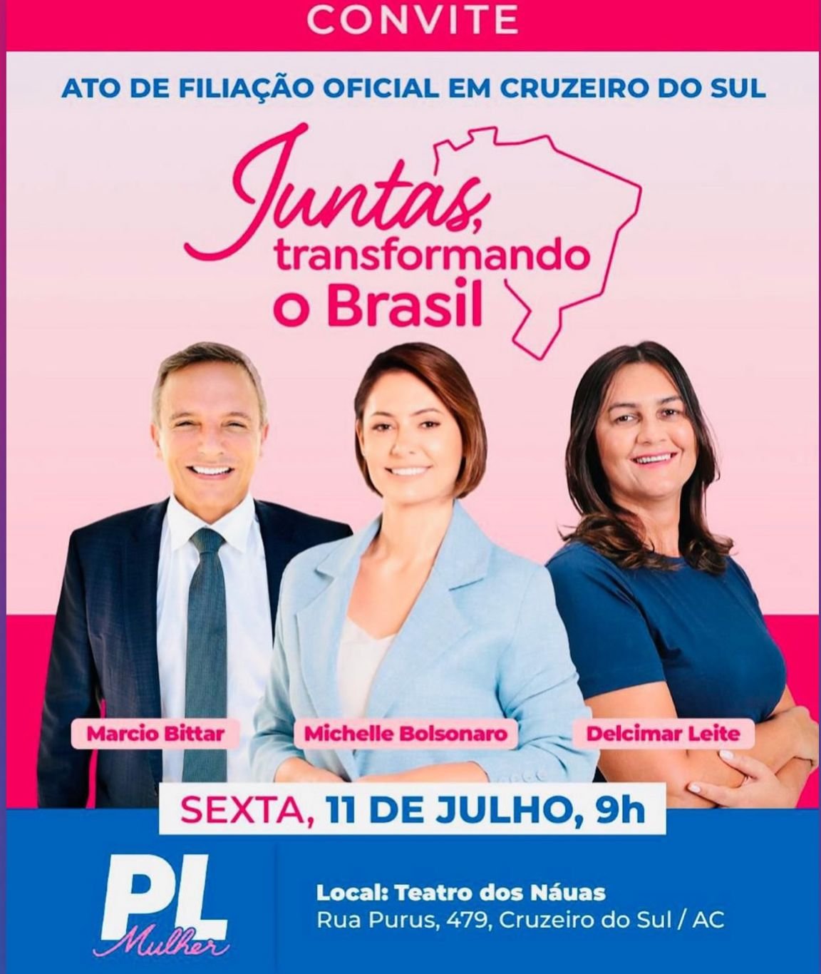 Michelle Bolsonaro participa de ato de filiação partidária em Cruzeiro do Sul nesta sexta-feira (11)
