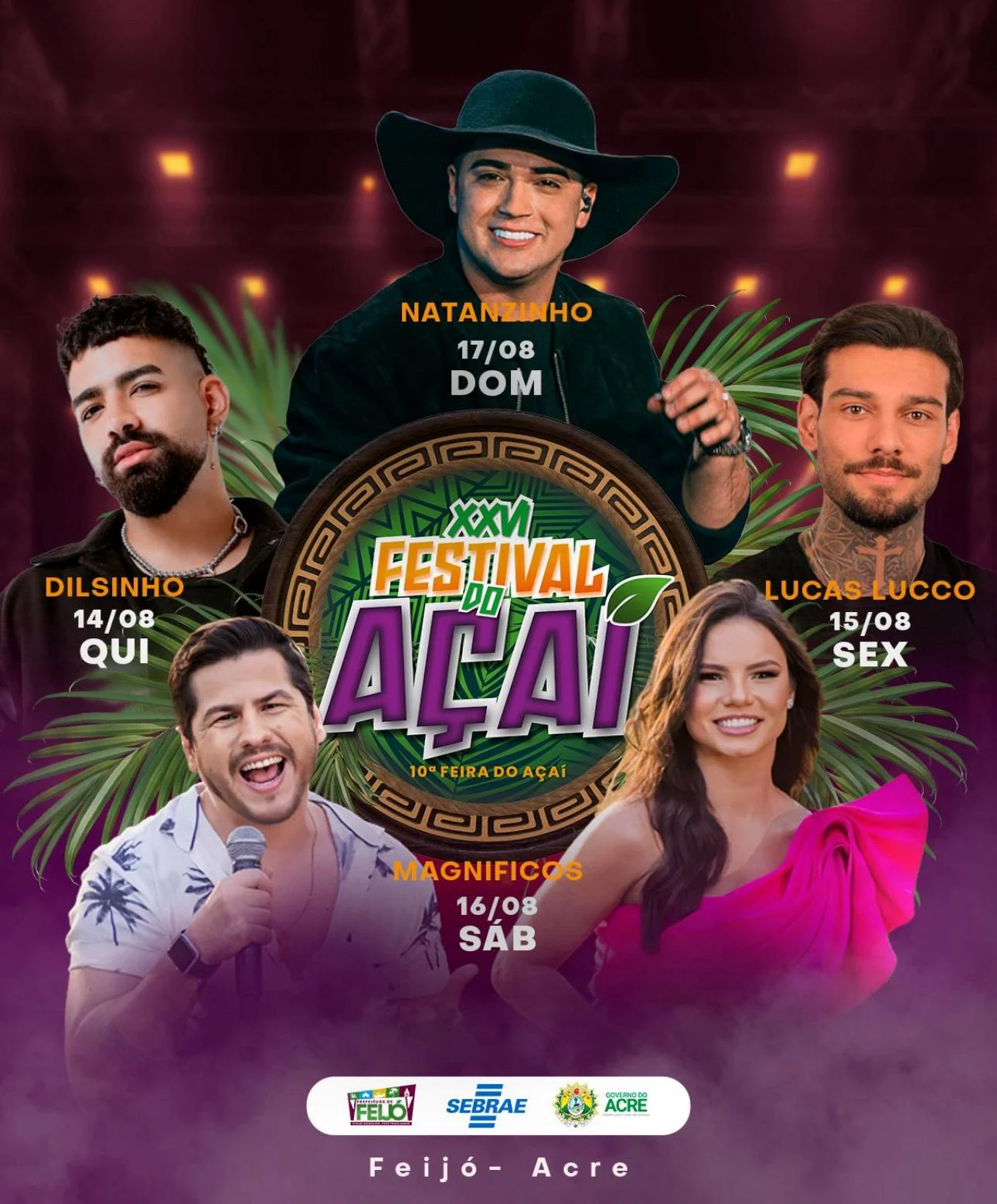 Banda Magníficos, Dilsinho, Lucas Lucco e Natanzinho vão agitar o Festival do Açaí em Feijó