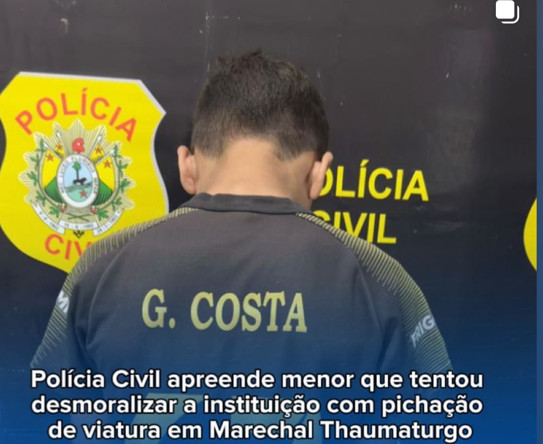Polícia Civil apreende adolescente que pichou viatura oficial em Marechal Thaumaturgo