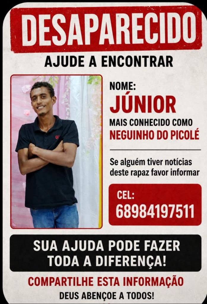 Jovem está desaparecido e família pede ajuda para encontrá-lo