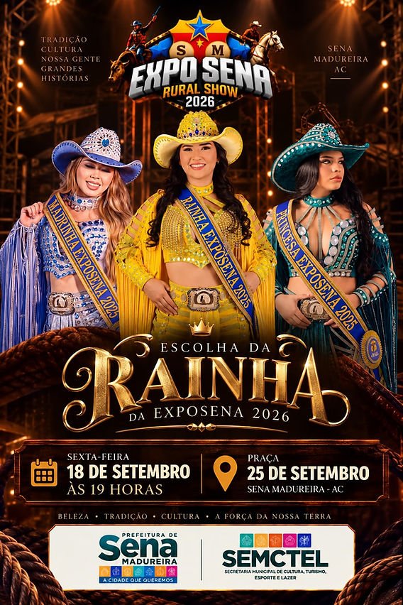 Sena Madureira escolhe rainha, princesa e madrinha da ExpoSena 2026 nesta sexta