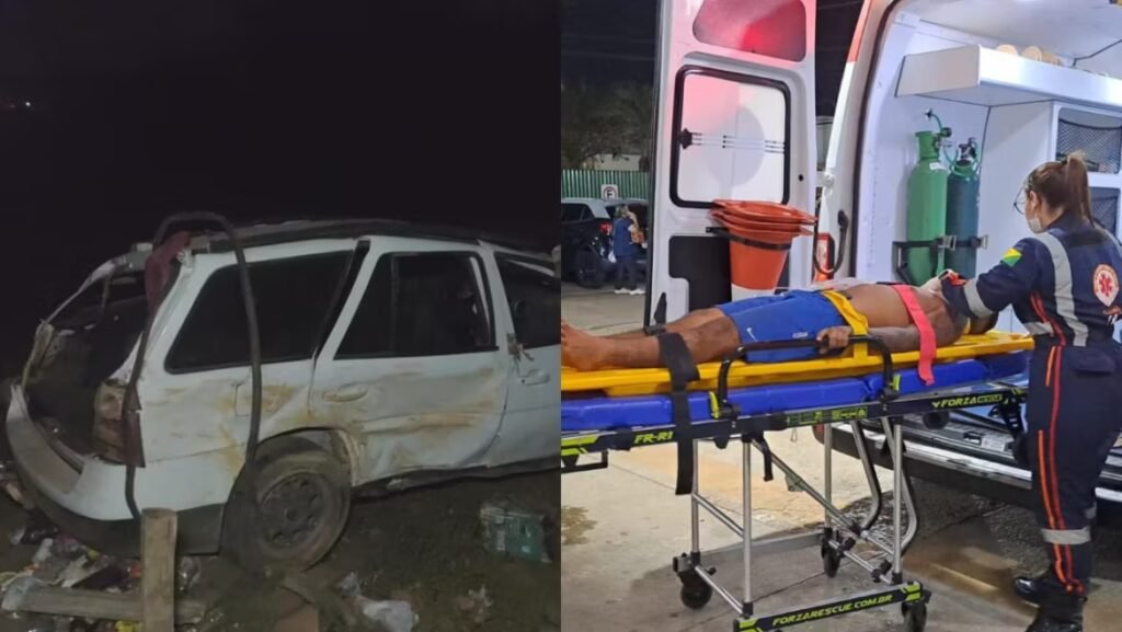 Carro com sete pessoas capota durante grave acidente em rodovia no Acre