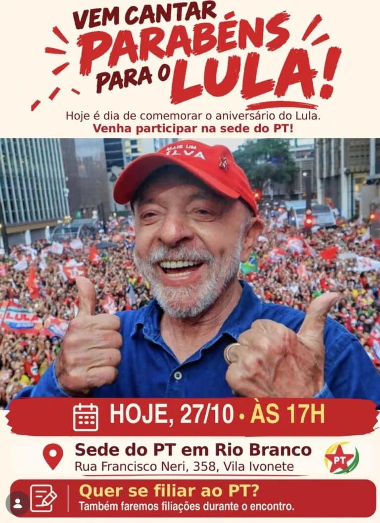 PT do Acre prepara festa e bolo para celebrar aniversário de Lula em Rio Branco