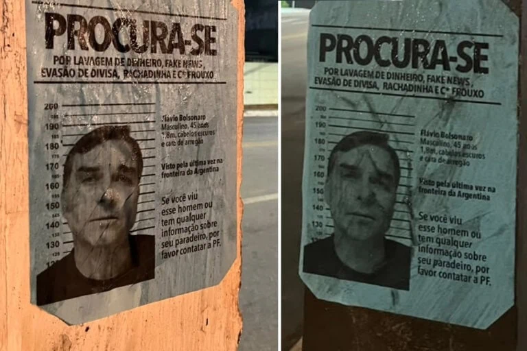 Acre amanhece coberto de cartazes de “PROCURADO” com imagem de Flávio Bolsonaro
