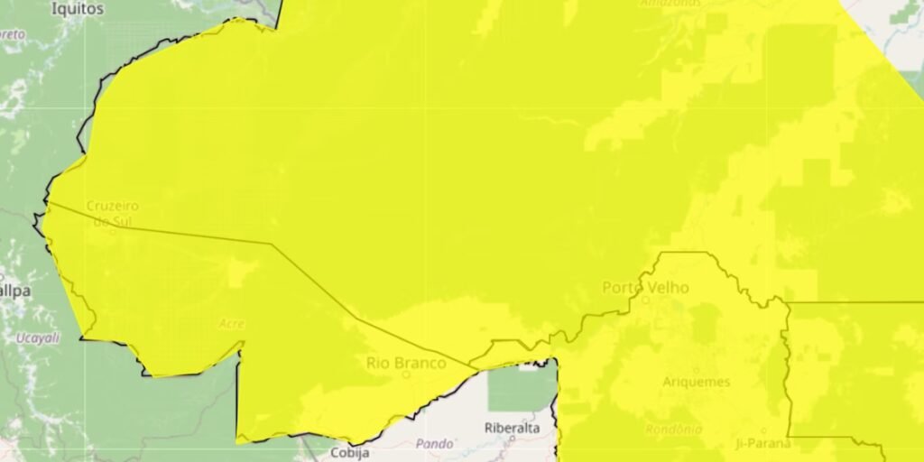 Acre entra em alerta para tempestade com ventos de até 60 km/h e risco de granizo