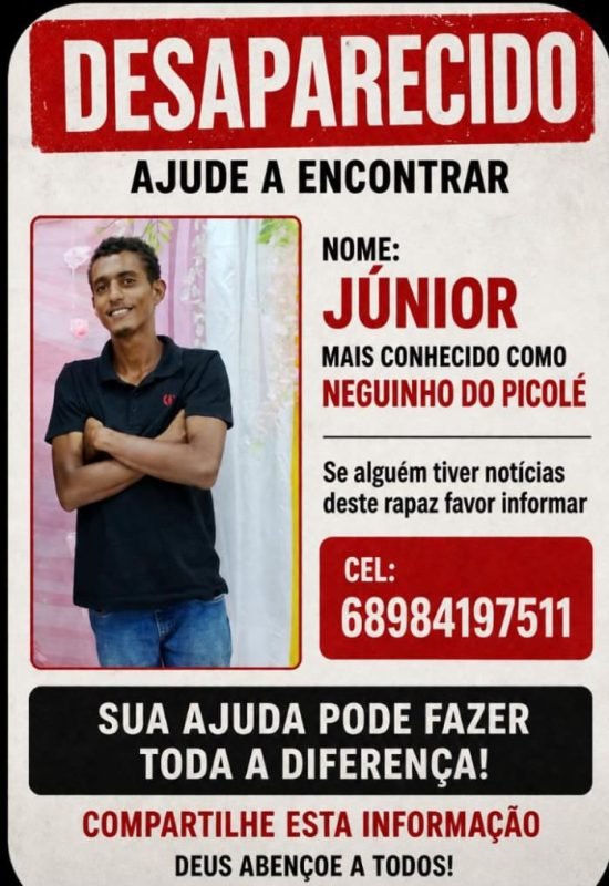 Jovem está desaparecido e família pede ajuda para encontrá-lo
