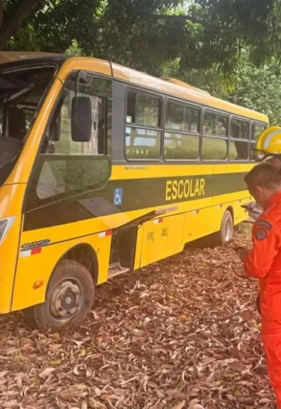 Ônibus escolar com 27 crianças bate em árvore e mobiliza bombeiros